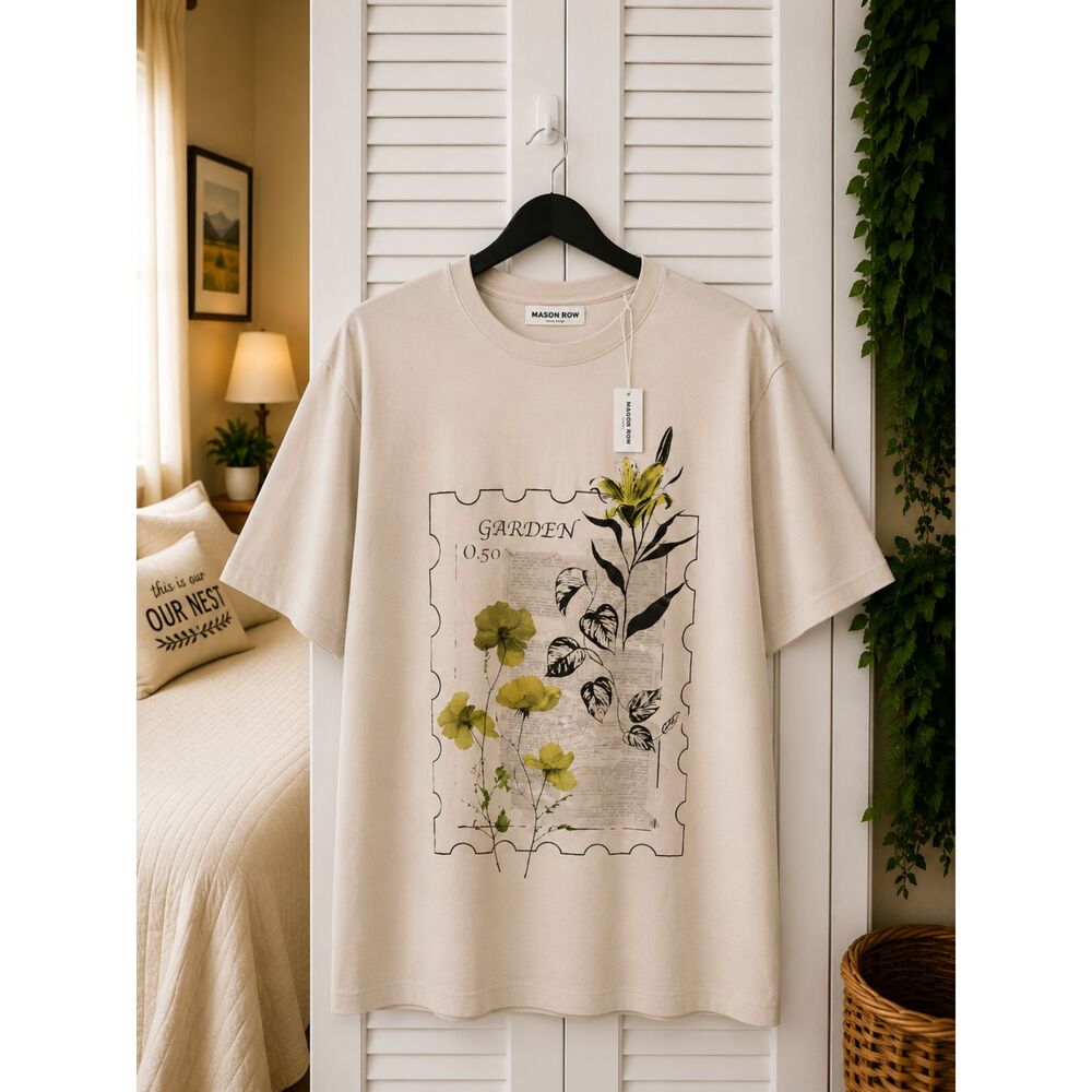 Mason Row Postcard Heavyweight Graphic Tee Taupe XL NWT